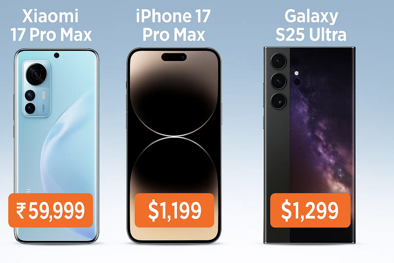 Xiaomi 17 Pro Max vs iPhone 17 vs Galaxy S25 price comparison India
