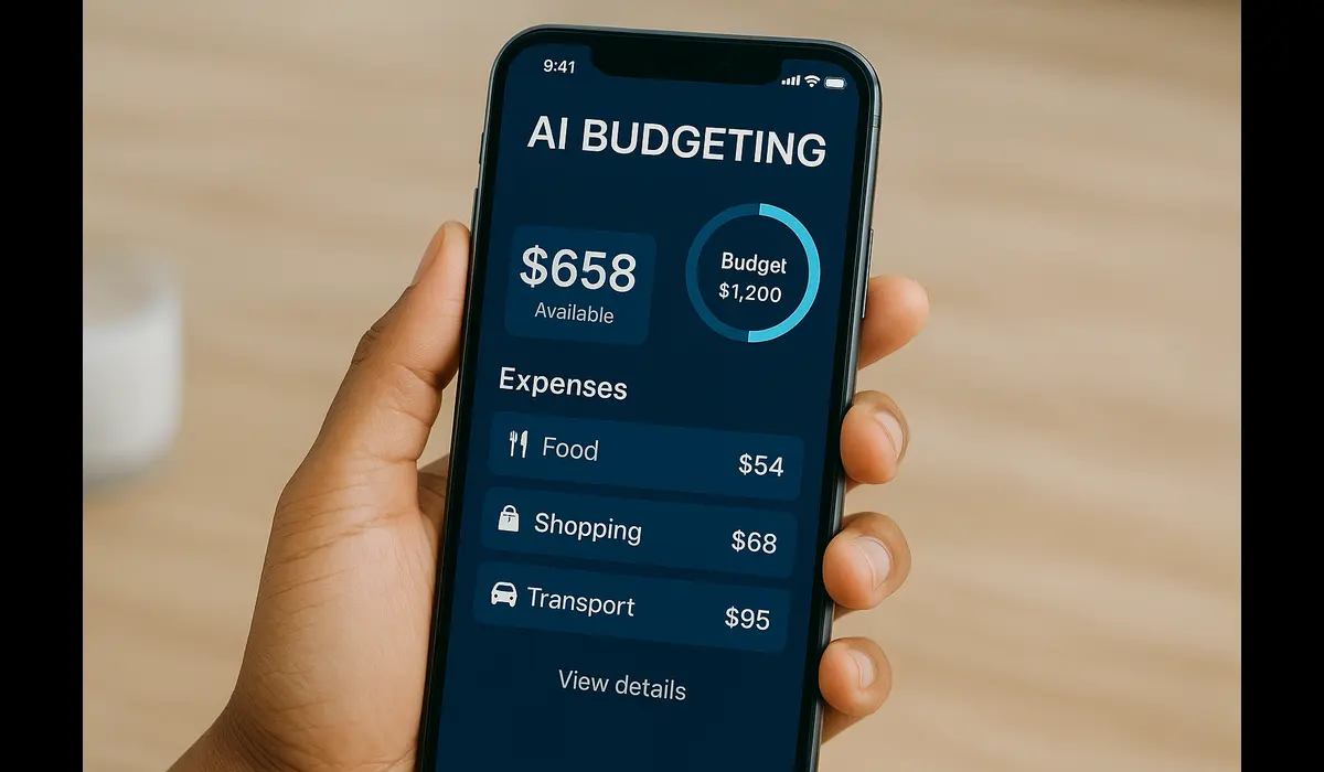 AI budgeting tool showing automated savings insights.