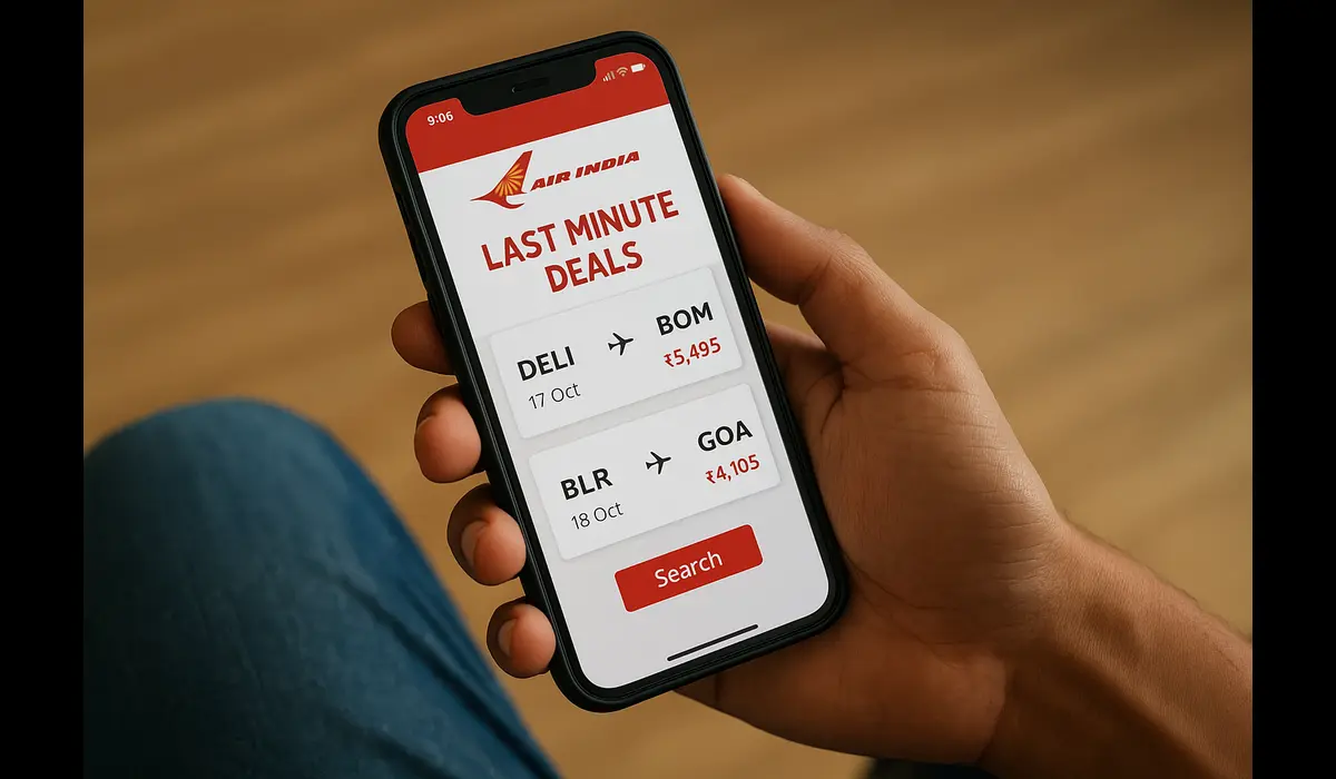 Traveler viewing Air India last-minute deals.