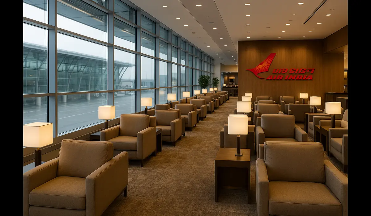 Air India International Flights 2025 business lounge.