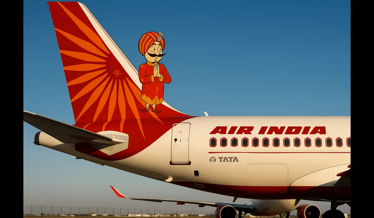 Air India Maharaja emblem on modern Tata Group aircraft design.