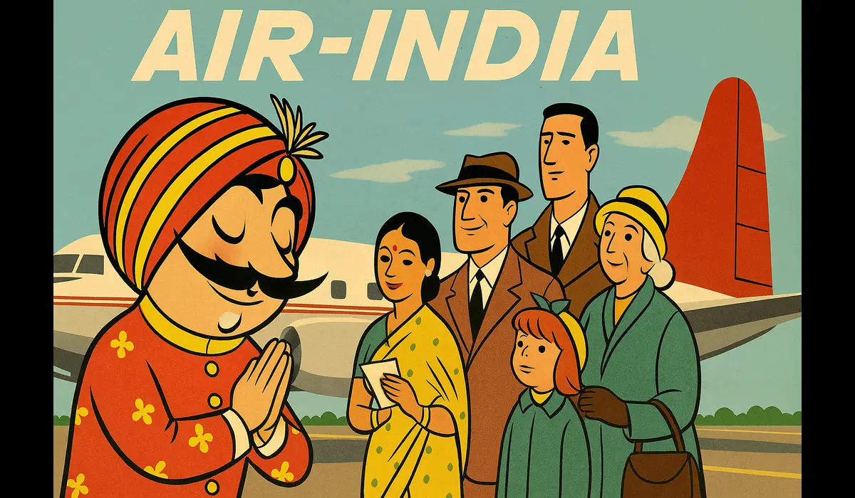 Vintage Air India Maharaja travel poster from the 1950s.