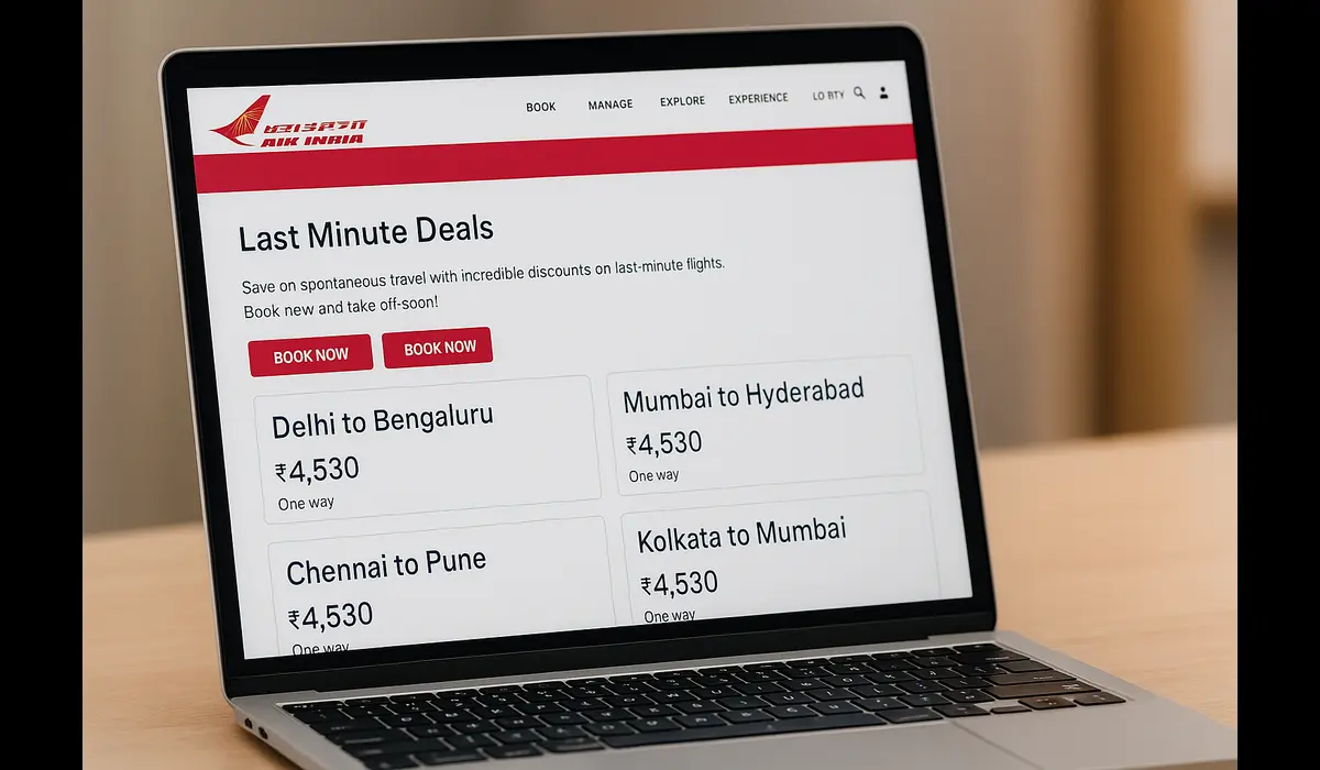 Air India website last-minute flight offers.