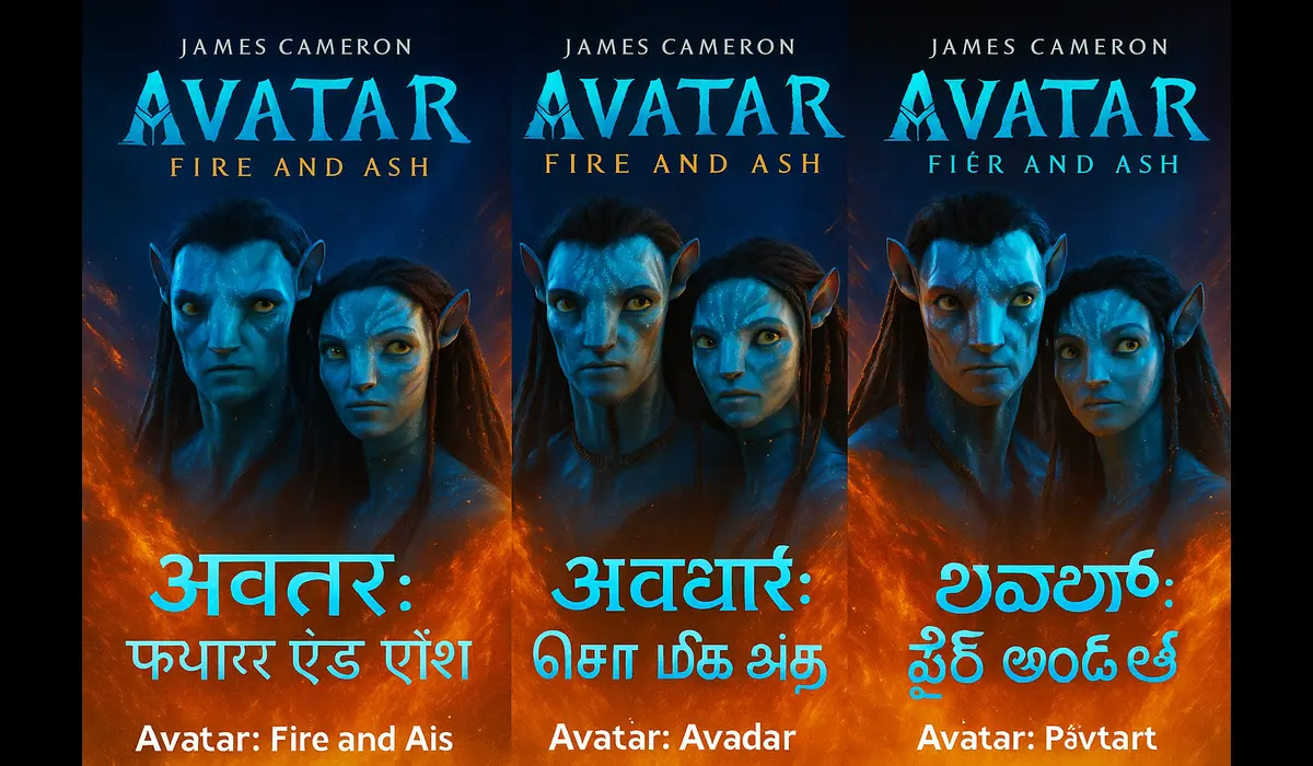 Avatar Fire and Ash languages in India posters Hindi Tamil Telugu