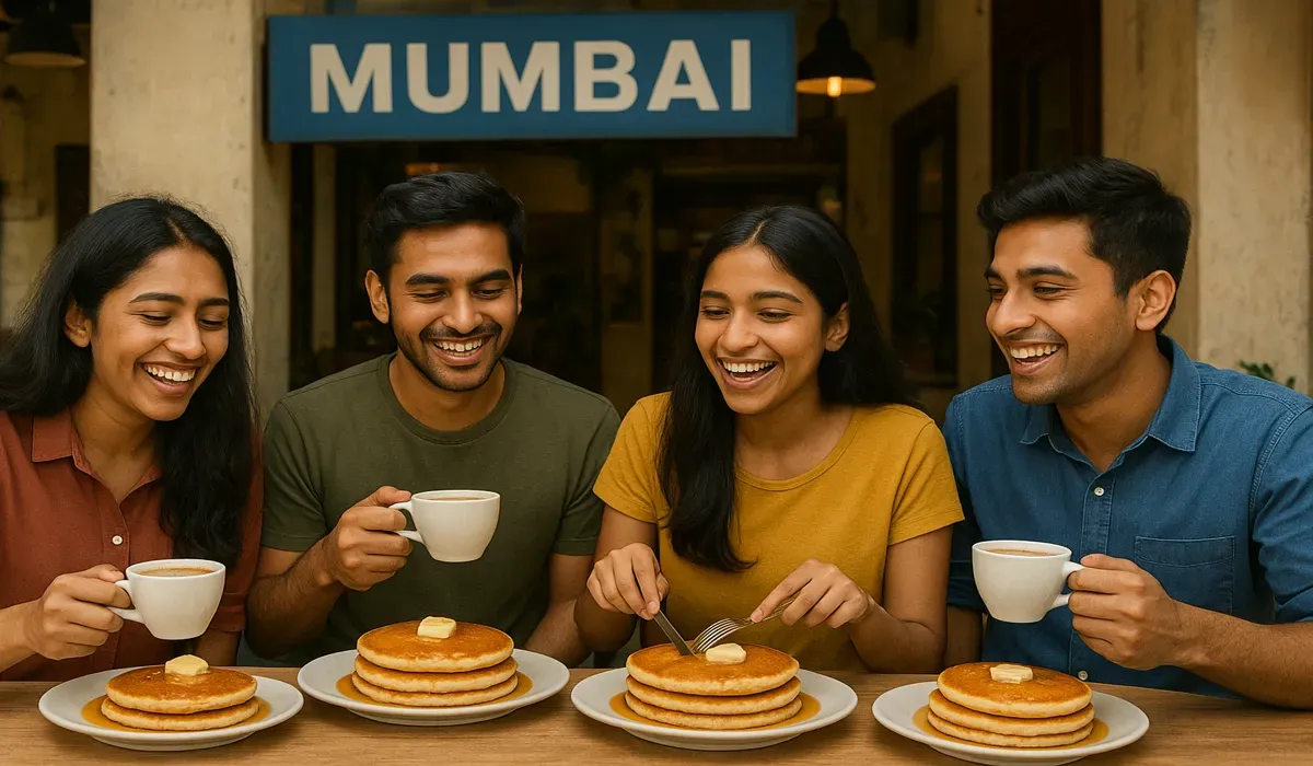 Friends exploring American fast casual café culture in India.