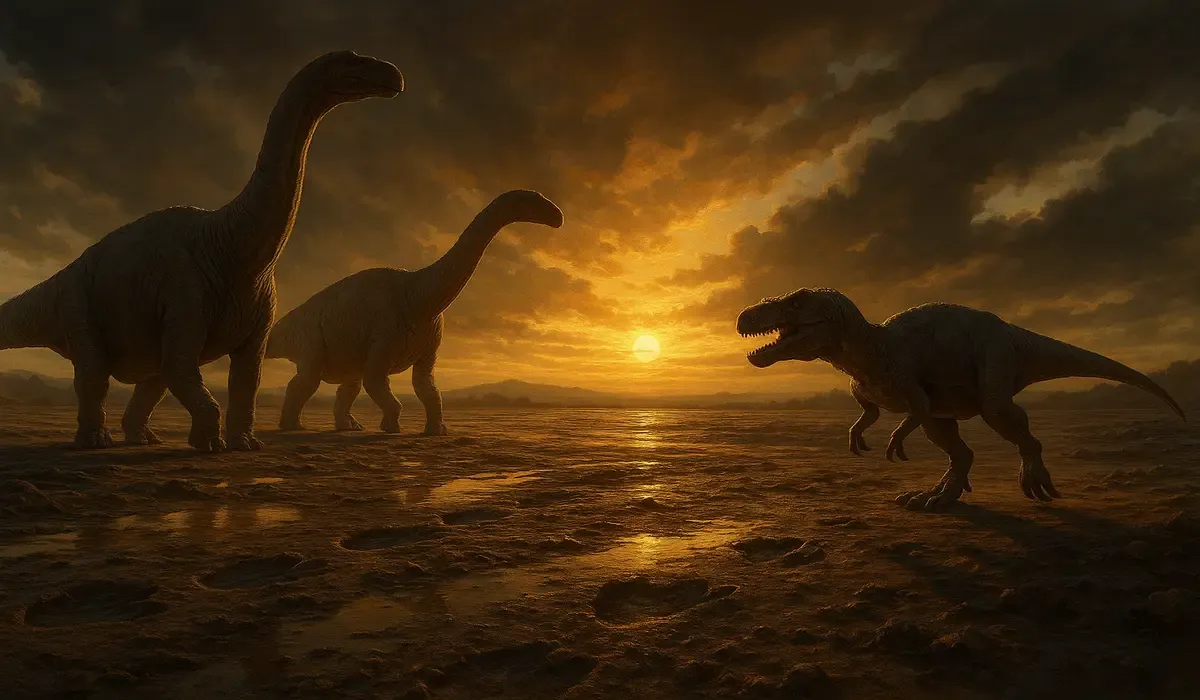 dinosaur footprints discovered in the UK 2025 artistic recreation