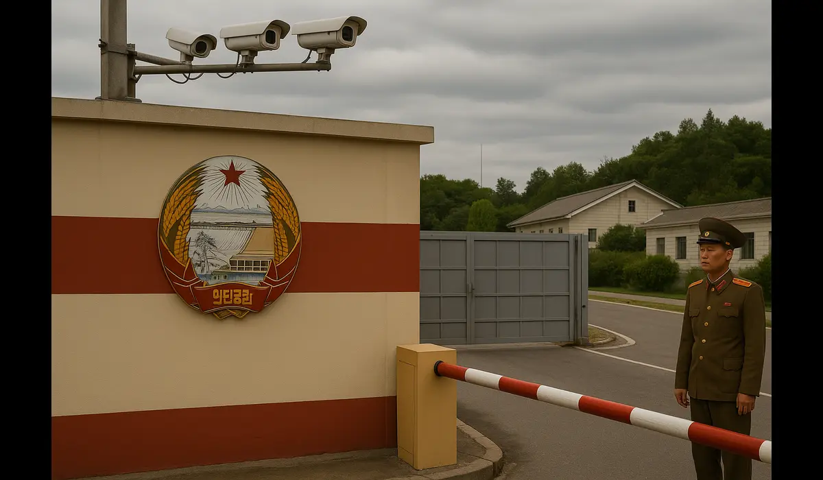 Border control showing political climate North Korea tourism.