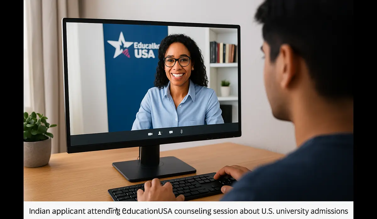 Indian student in virtual counseling for USA university application
