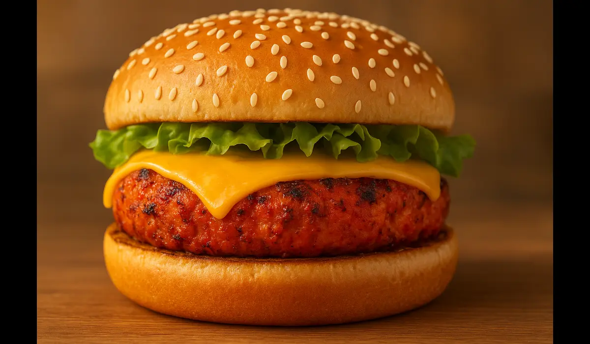 Fusion burger representing American food culture in India.