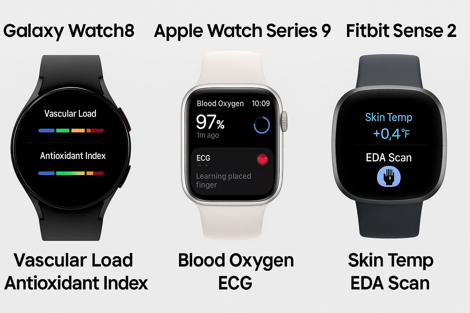 Galaxy Watch8 vs Apple Watch vs Fitbit Sense comparison