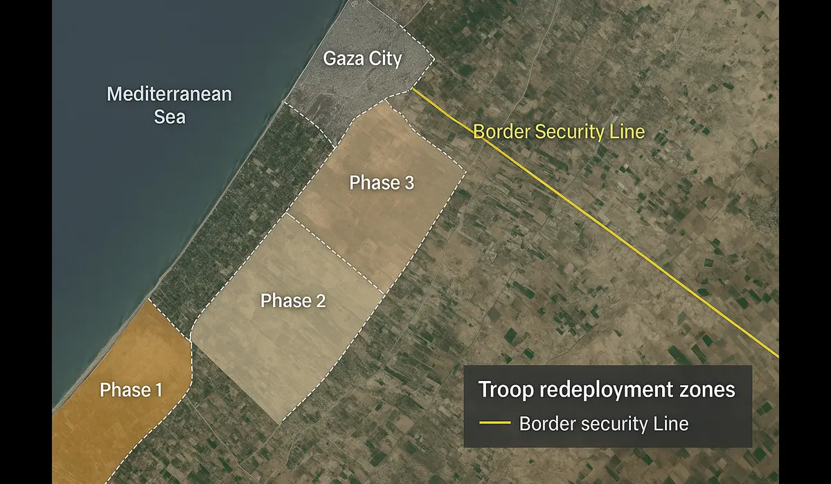 Israeli troop redeployment zones Gaza ceasefire