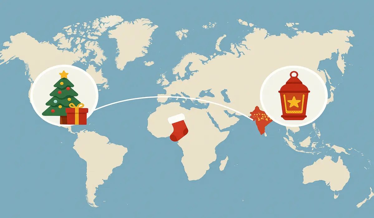 Christmas in USA vs India connected through global traditions.