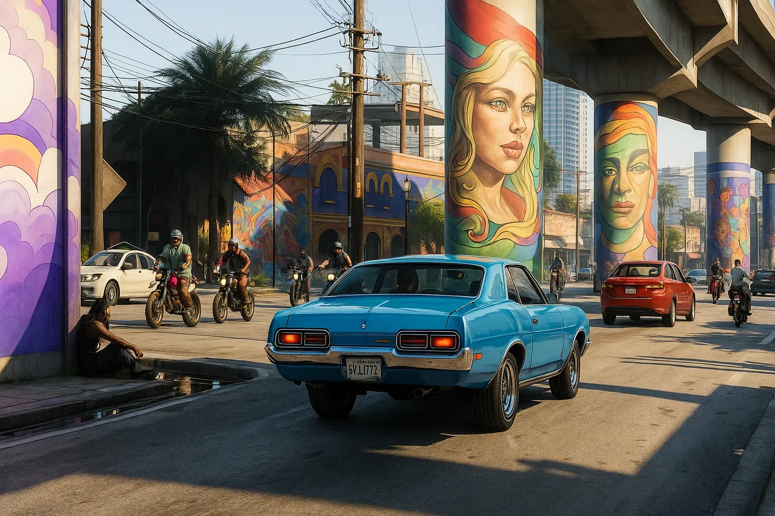 GTA 6 street scene in Vice City from Rockstar Games trailer reveal