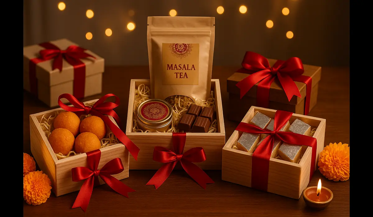 Handcrafted gift boxes representing Christmas gift ideas that blend tradition and modern trends in India.