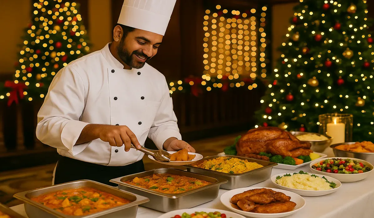 Indian cuisine at Indian-friendly hotels in USA during Christmas.