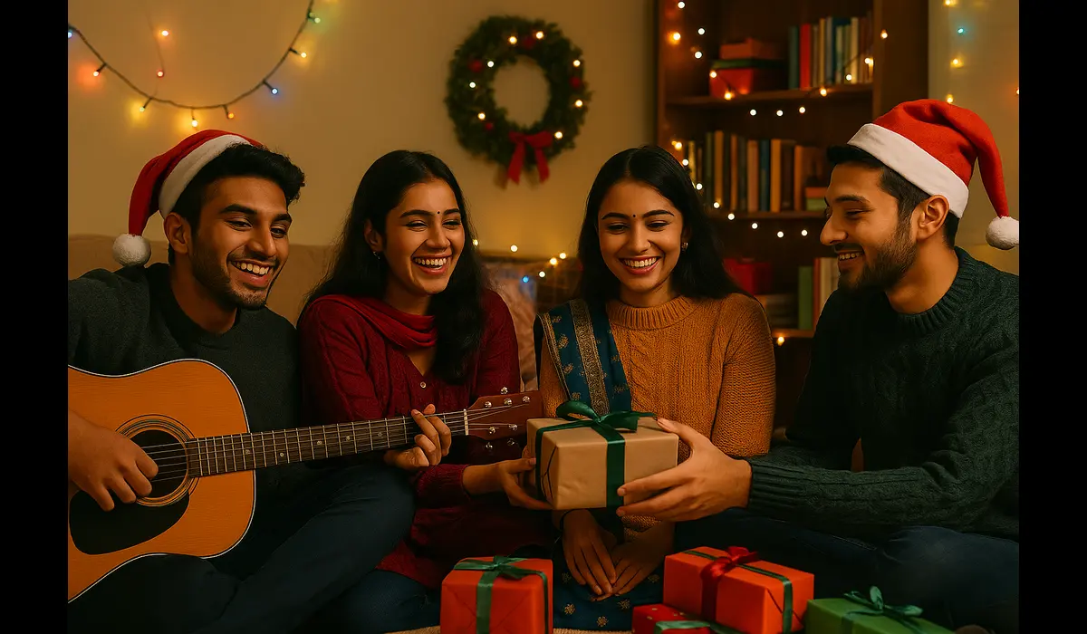 Indian students celebrating Christmas in USA.