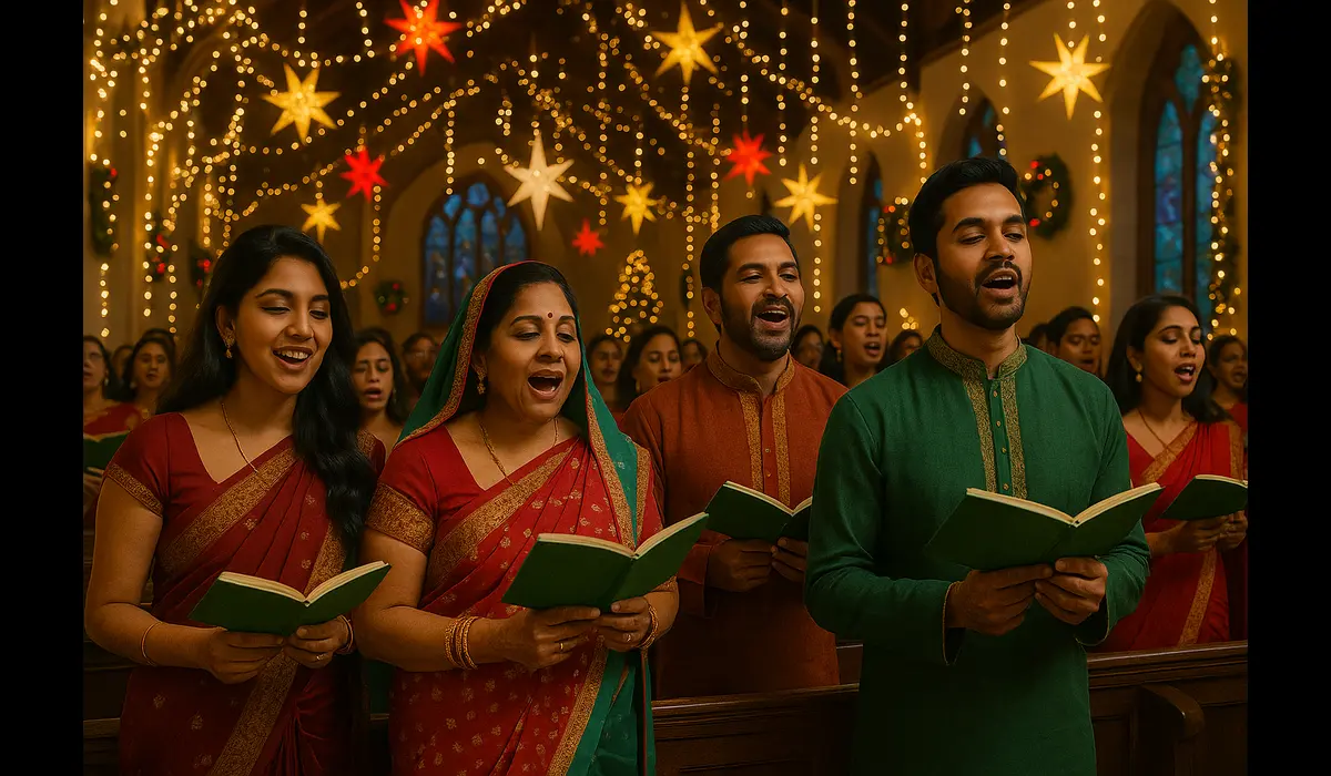 Indian community celebrating Christmas in USA church.
