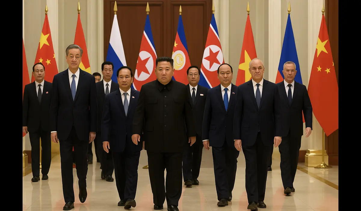 Kim Jong Un diplomatic meeting with China Russia and Vietnam procession
