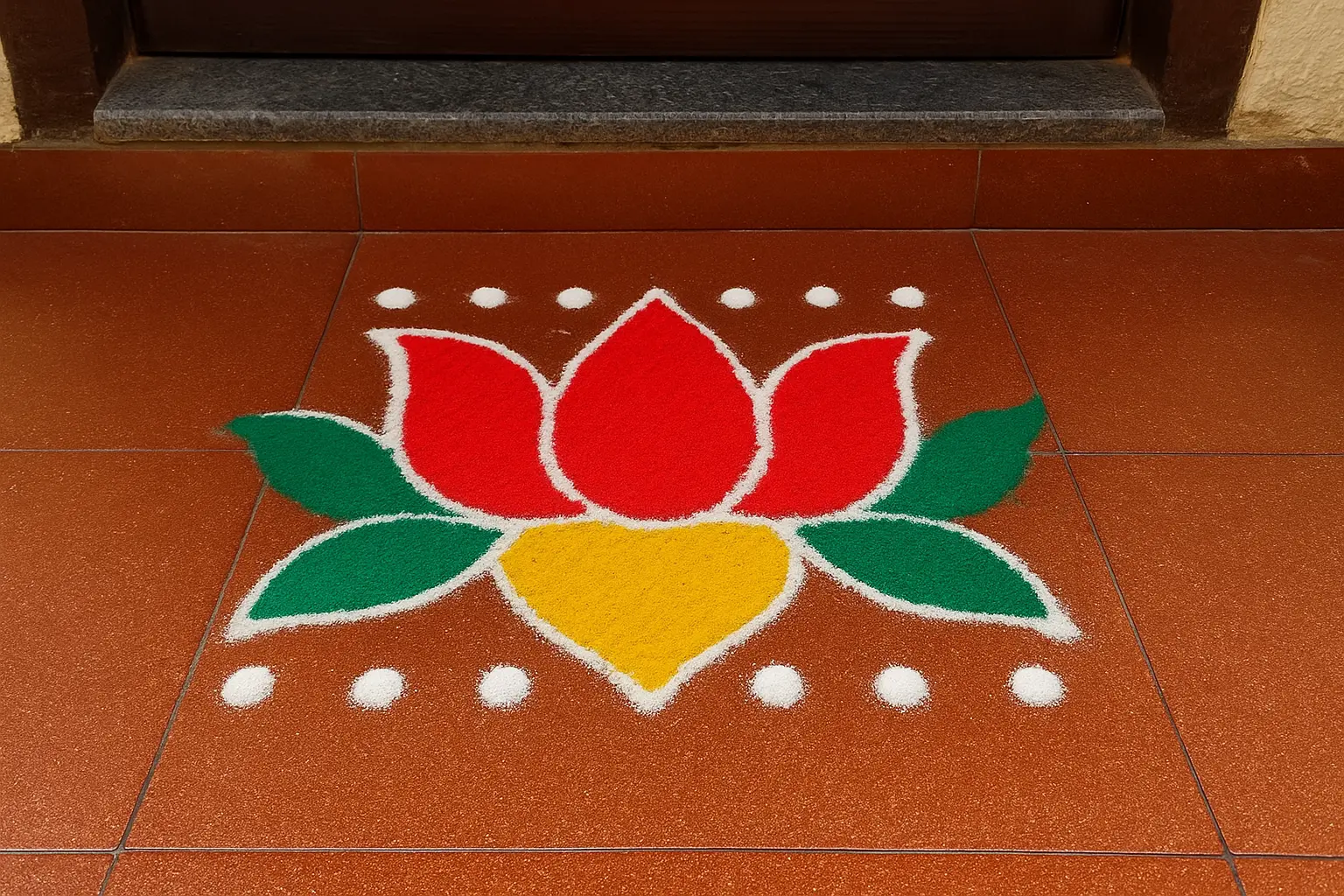 simple dotted rangoli for small spaces lotus design
