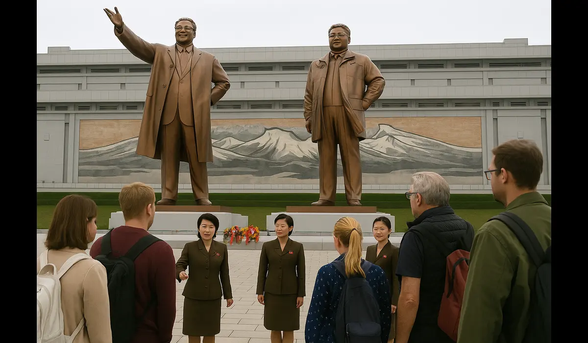 Tourists and guides reflecting political climate North Korea tourism.