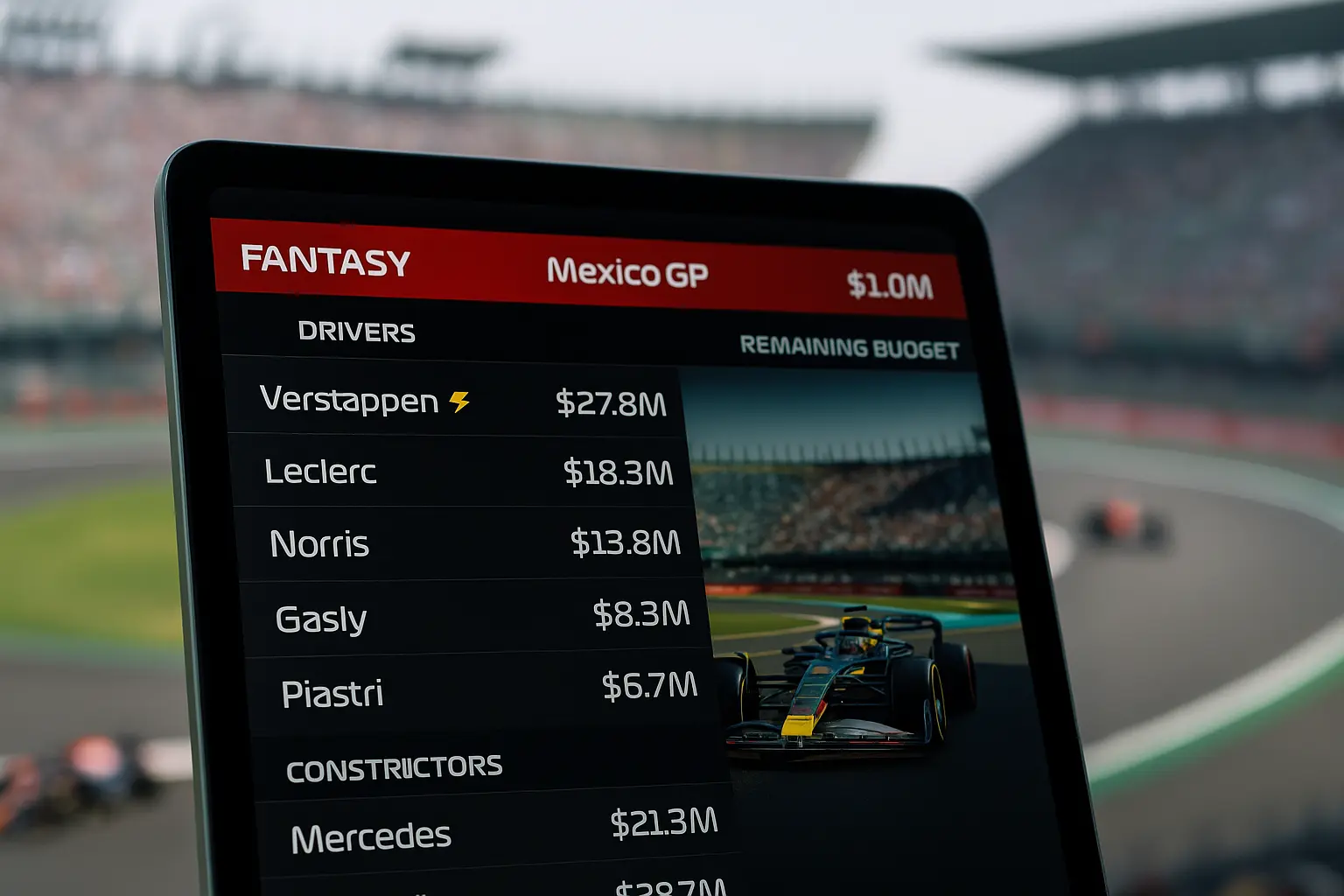 fantasy racing lineup Mexico GP strategy