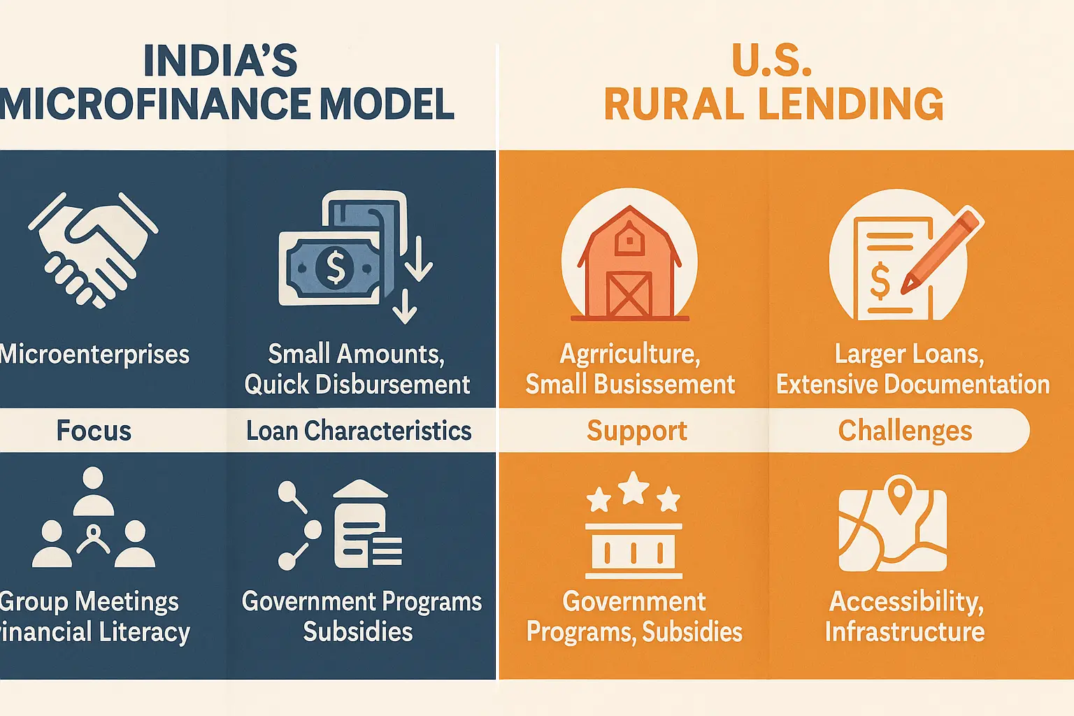 Comparison of India’s Microfinance Movement and rural America lending systems.