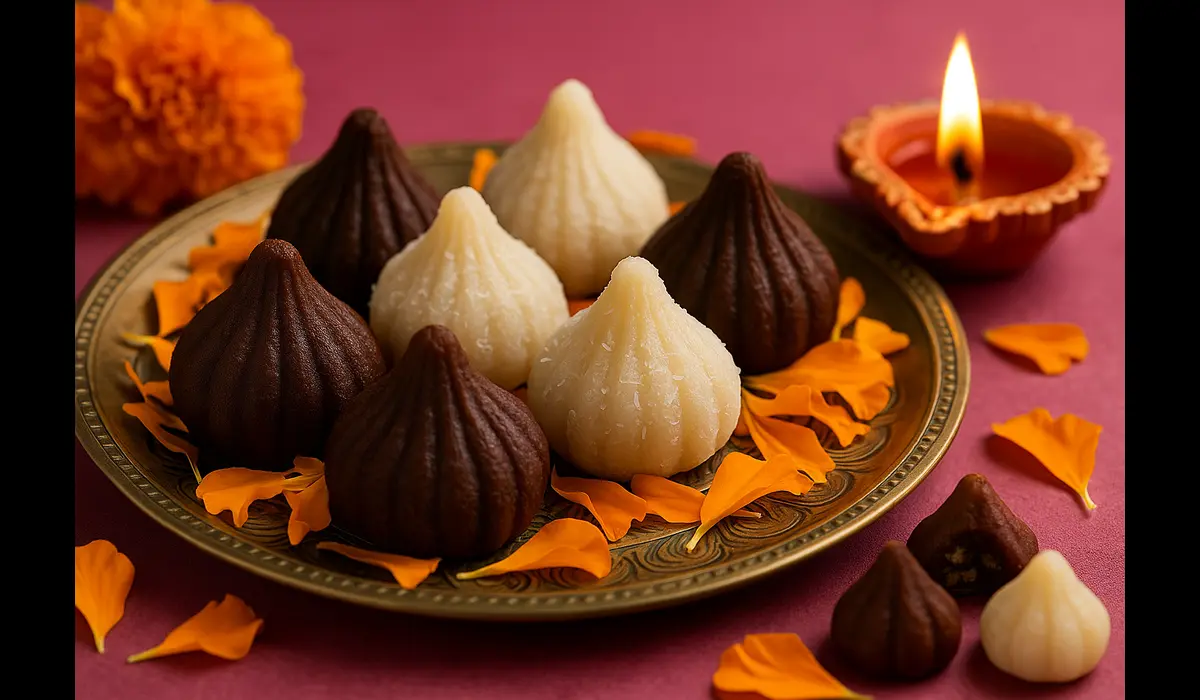 Diwali food ideas for kids chocolate and coconut mini modaks.