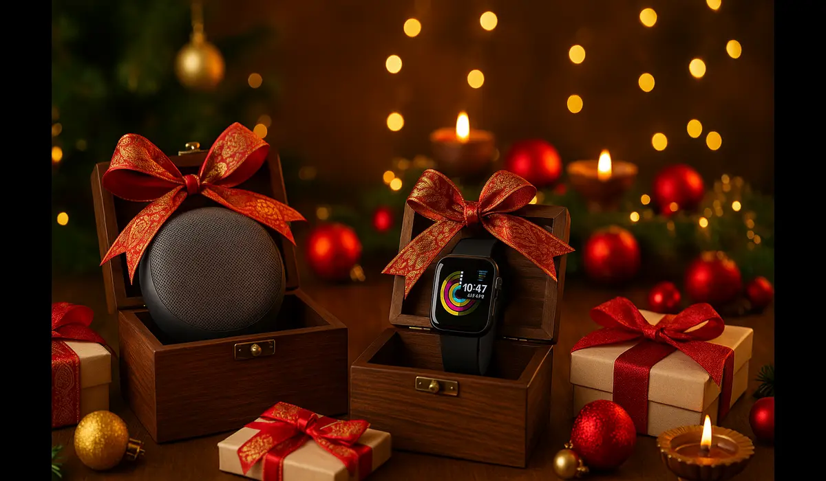 Smart gadgets as Christmas gift ideas that blend tradition and modern trends in India.