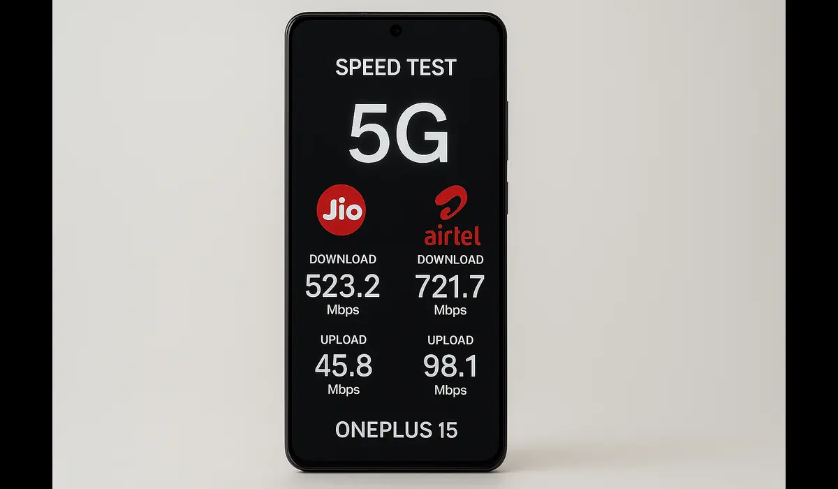 OnePlus 15 5G Bands in India speed test with Jio and Airtel.
