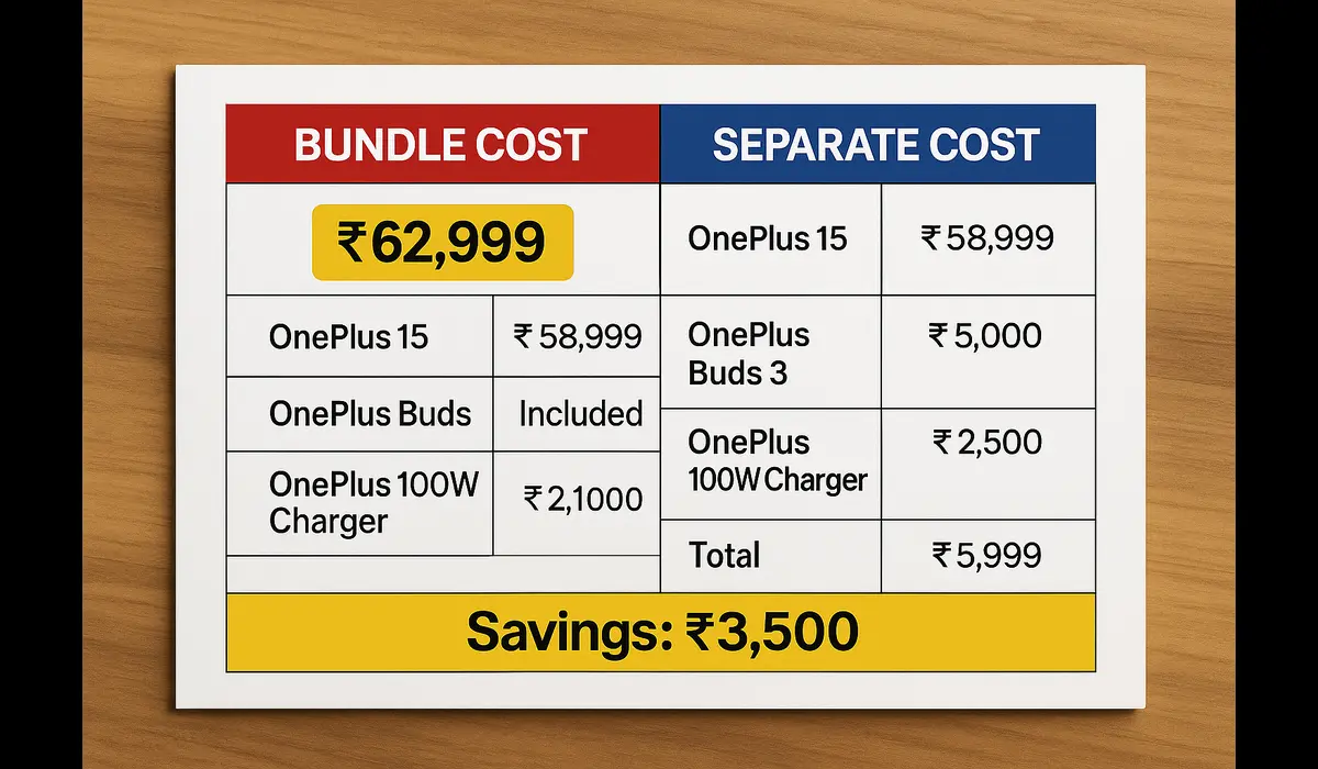 OnePlus 15 accessories bundle price comparison India.
