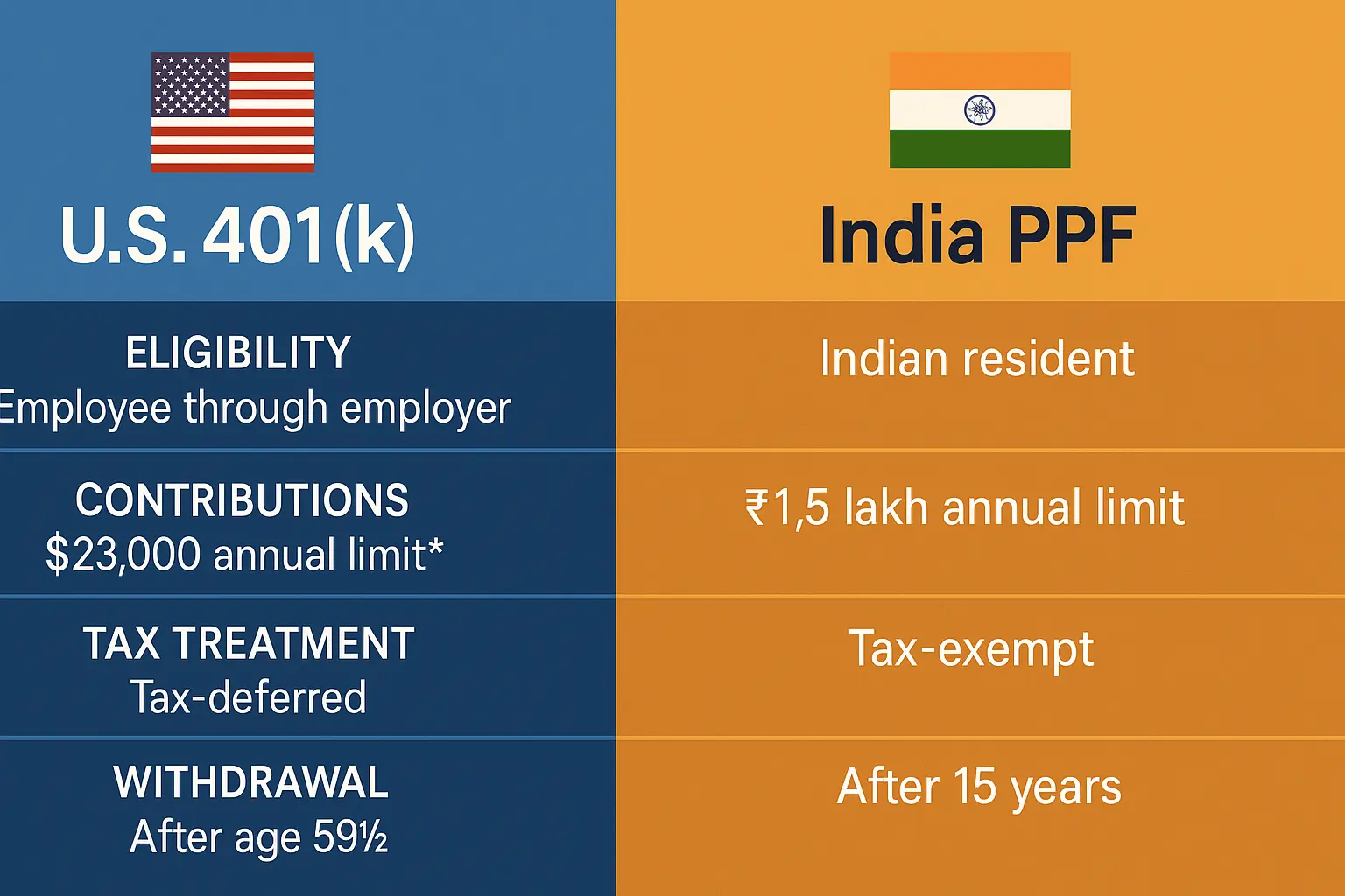 PPF vs 401(k) comparison for retirement planning in the USA.