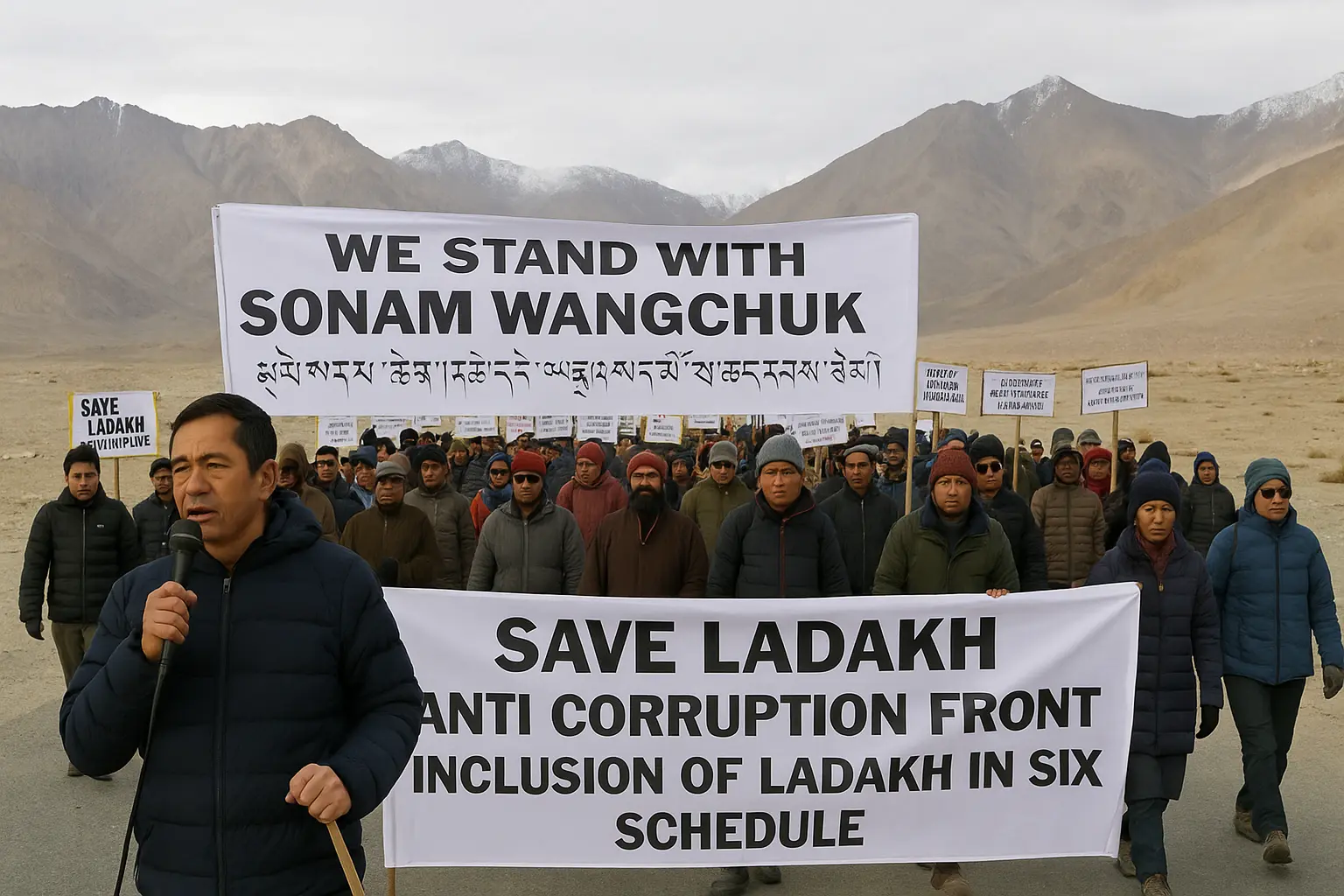 Ladakh protests action against Sonam Wangchuk.