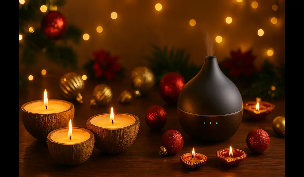 Eco-friendly Christmas gift ideas that blend tradition and modern trends in India with candles and diffusers.