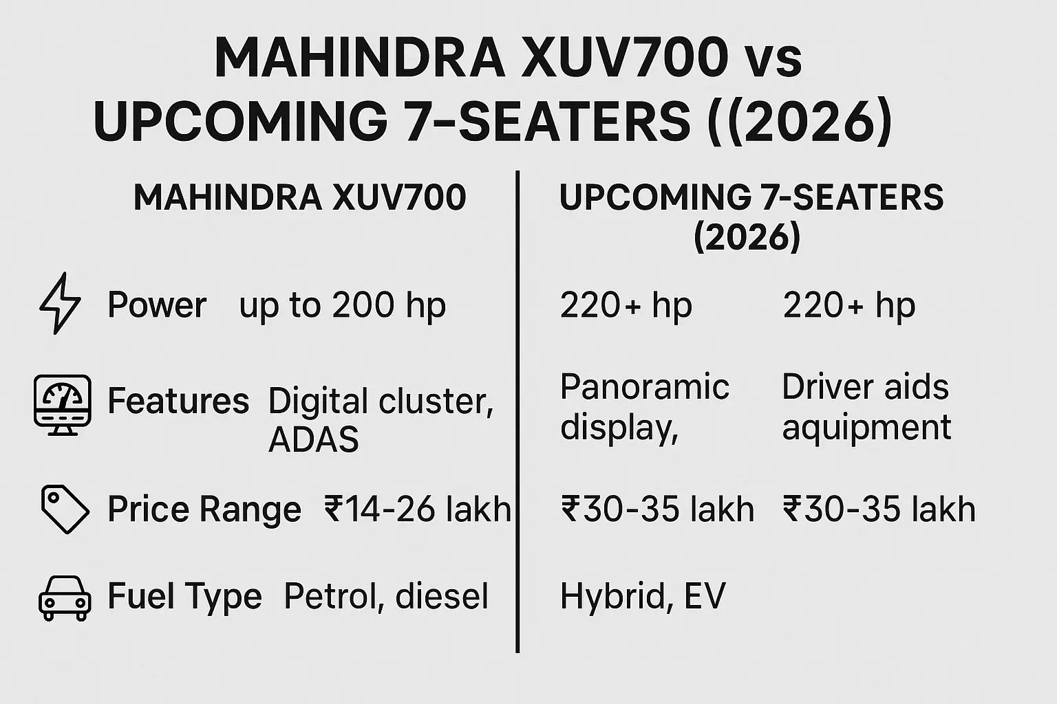comparison Mahindra XUV700 vs upcoming 7-seater launches India infographic