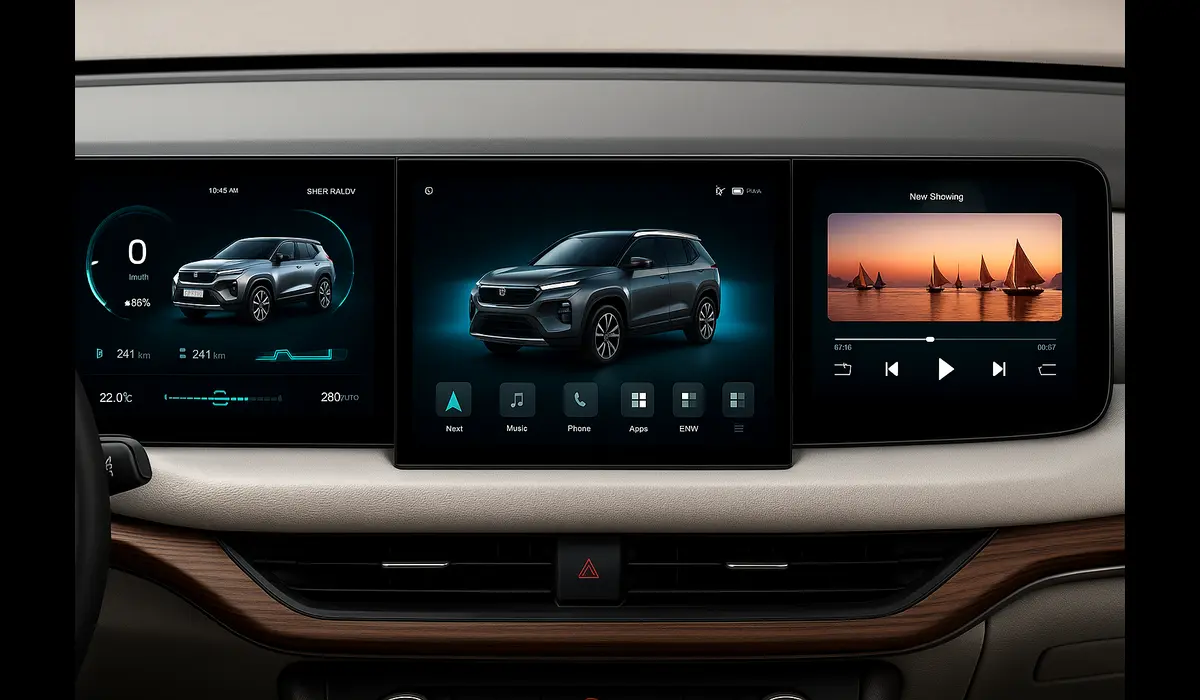Tata Sierra triple screen dashboard close-up