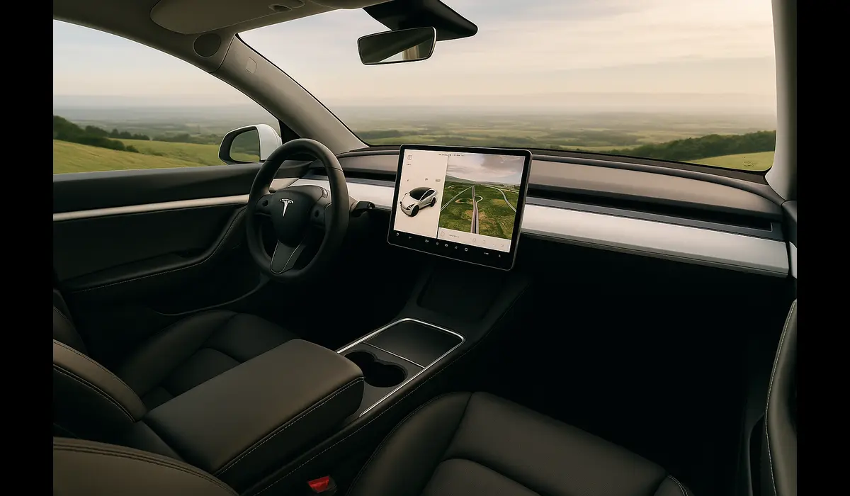 Tesla Model Y Long Range vs Performance interior and dashboard view 2025.