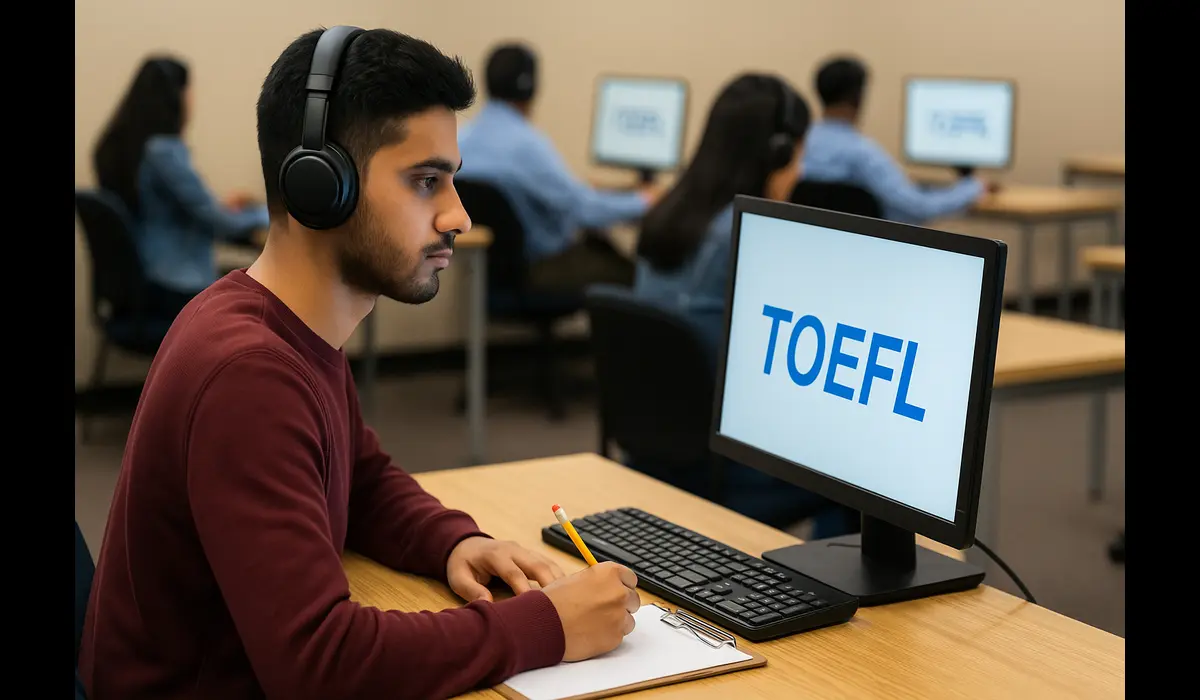 Indian student preparing for TOEFL applying for higher education in USA.