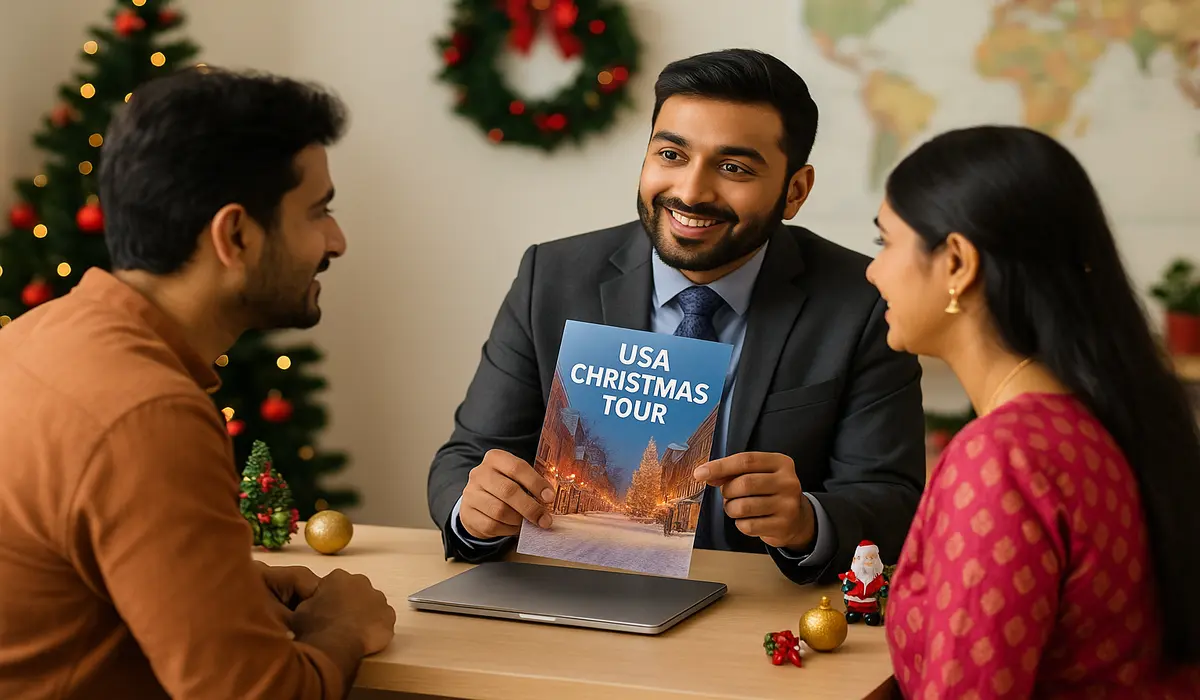 Indian travel agency offering USA Christmas holiday packages to clients.