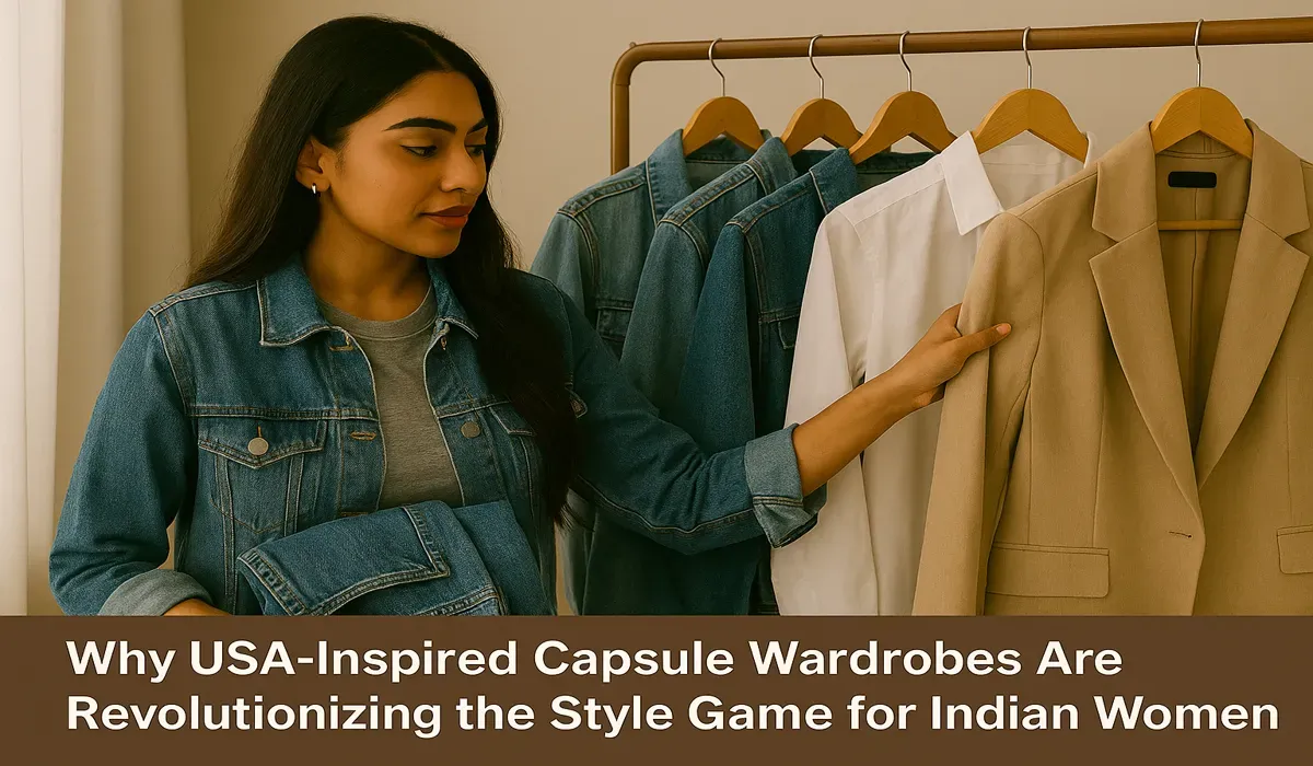 Why USA-Inspired Capsule Wardrobes Are Revolutionizing the Style Game for Indian Women Indian woman organizing USA-inspired capsule wardrobe.