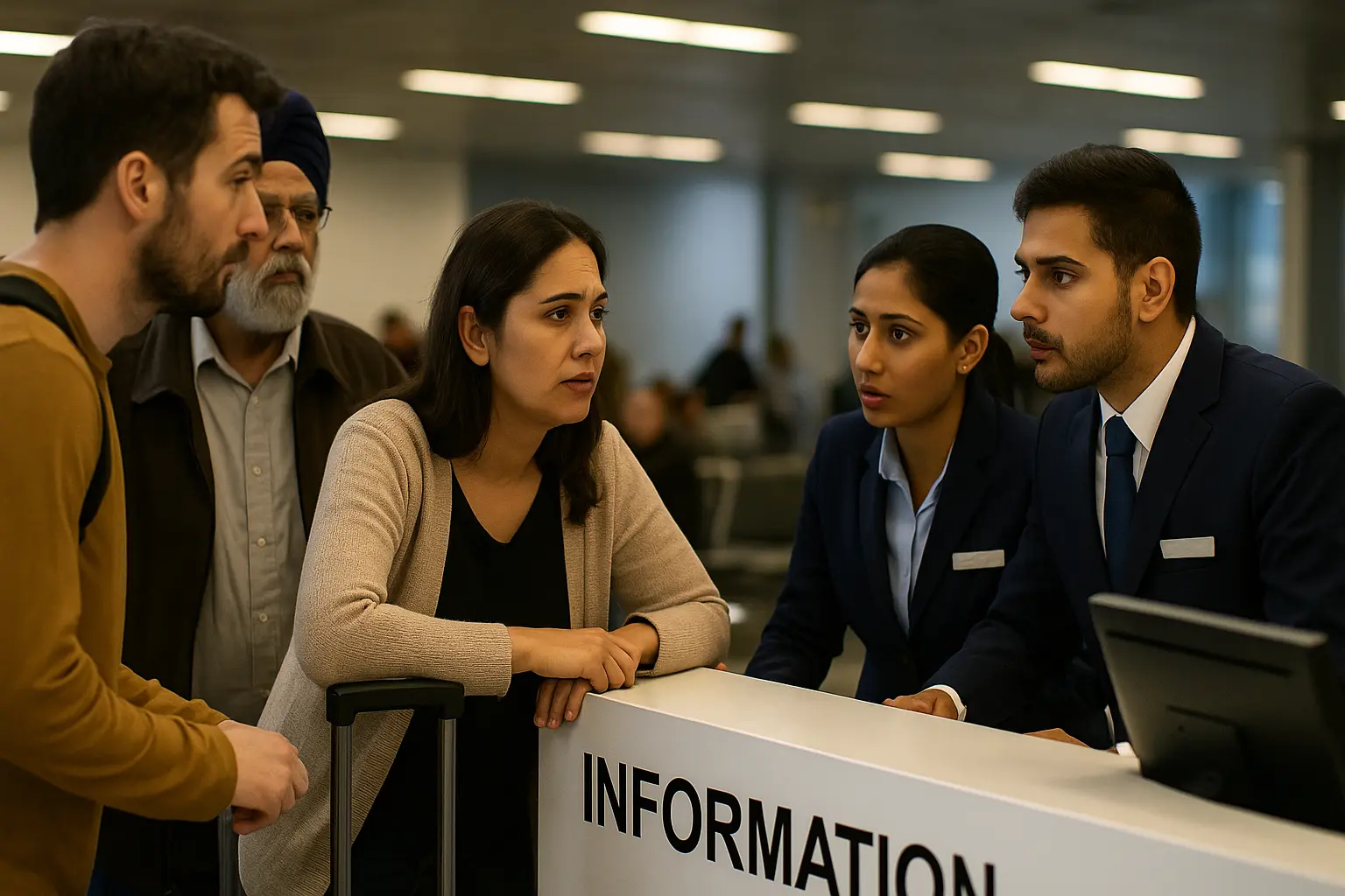 Airline staff handle passengers during Delhi flight delay