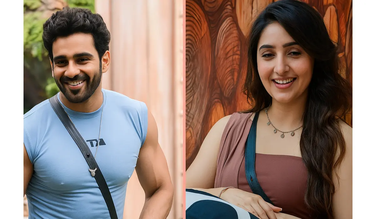 Bigg Boss contestants smiling in enhanced split-frame image