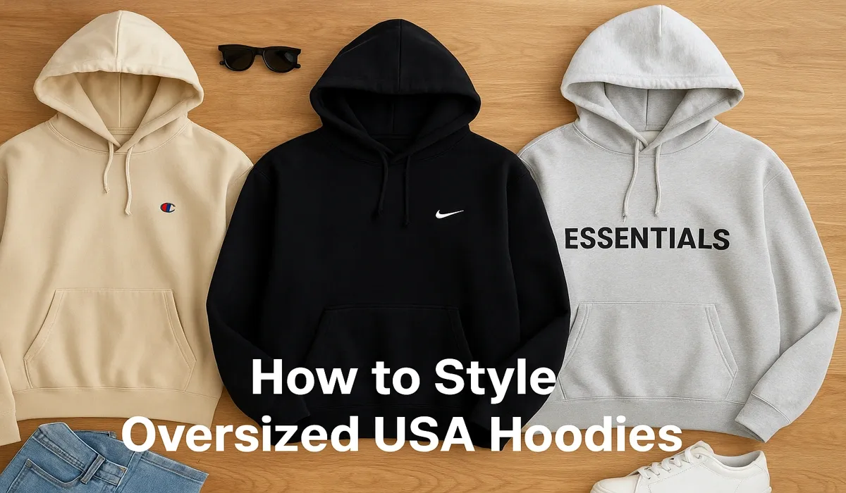 10 Powerful Ways to Style Oversized USA Hoodies and Stay Cool in Indian Weather Flat lay of oversized USA hoodies from Champion