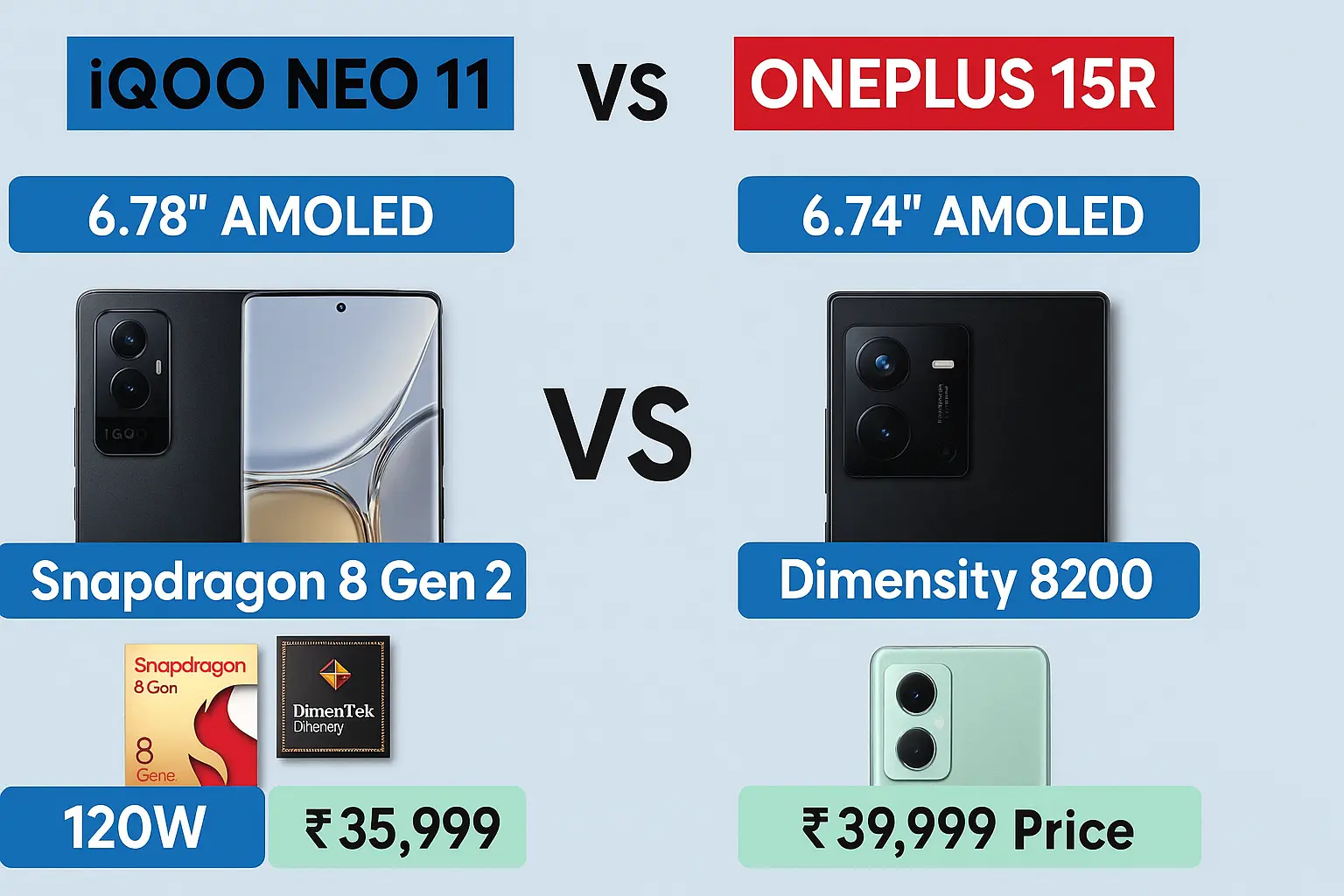 iQOO Neo 11 vs OnePlus 15R comparison chart