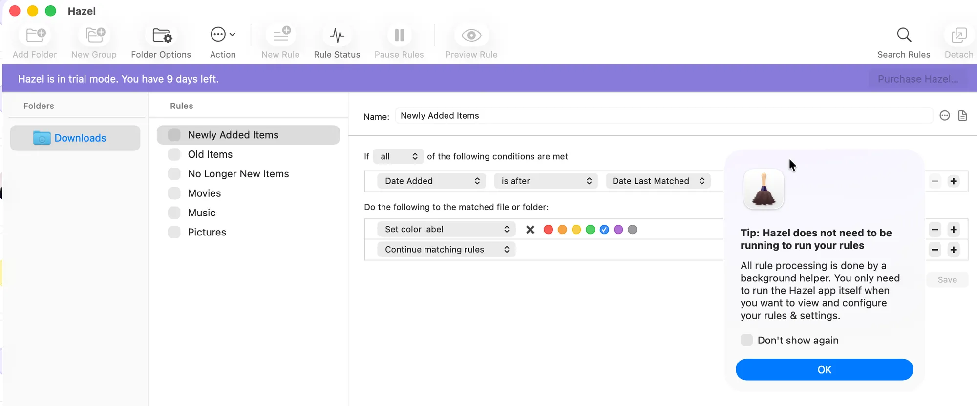 The prebuilt Downloads rule, ready to tweak