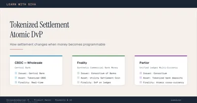 Tokenized Settlement — Learn with Siva branded hero card showing three settlement models