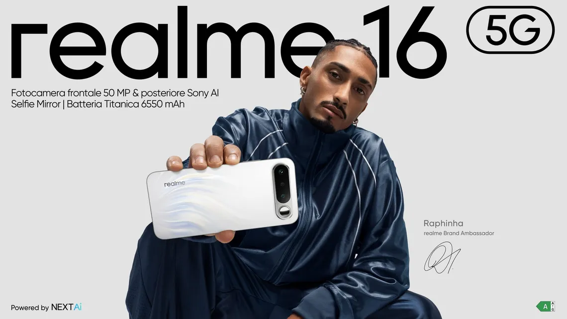 realme 16 5G arriva in Italia: fotocamere AI, batteria enorme e prezzo sotto i 400 euro