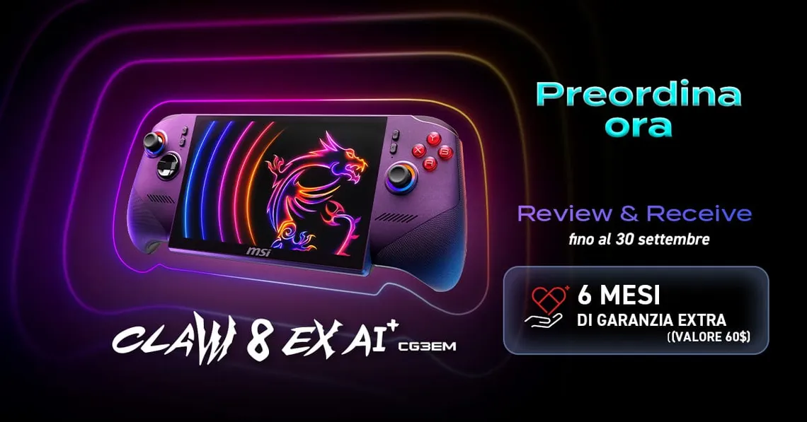 MSI Claw 8 EX AI+ arriva in Italia: aperti i preordini della nuova handheld gaming