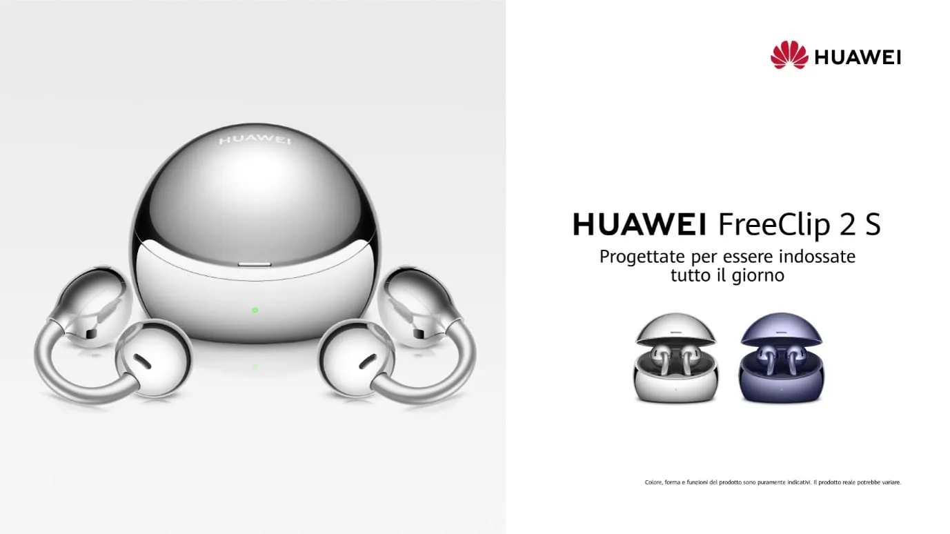 HUAWEI FreeClip 2 S ufficiali: design gioiello, audio adattivo e custodia porta-accessori