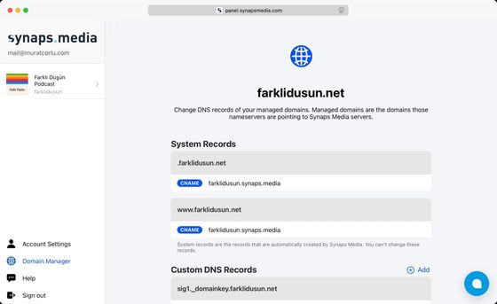 Domain manager features including SSL, high performant DNS, and easy domain configuration