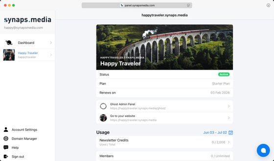 Management panel features including SSL, high performant DNS, and easy domain configuration